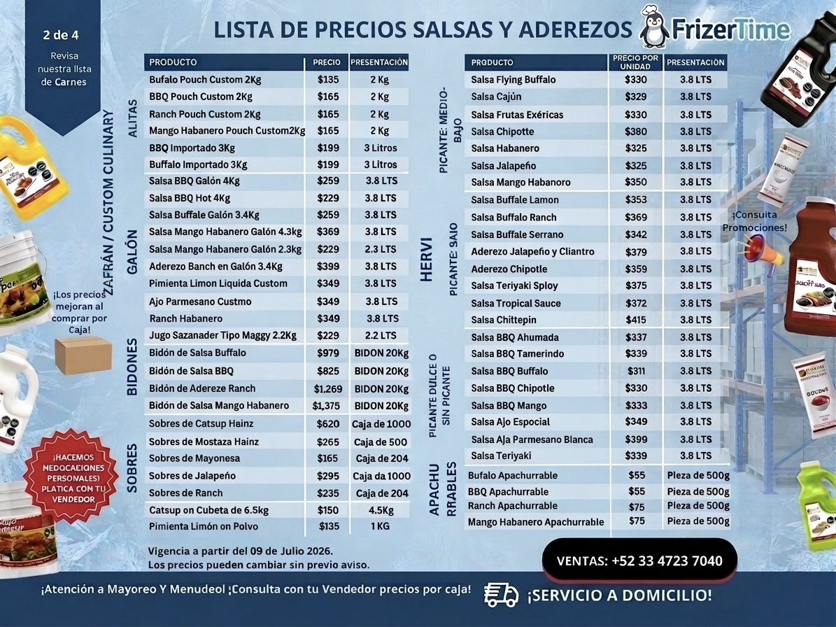 Lista de Precios Salsas y Aderezos FrizerTime